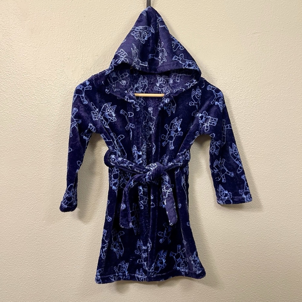 Bluey Dog Children's Fleece Robe Dark Blue Super Soft Size S‎ /6 EUC